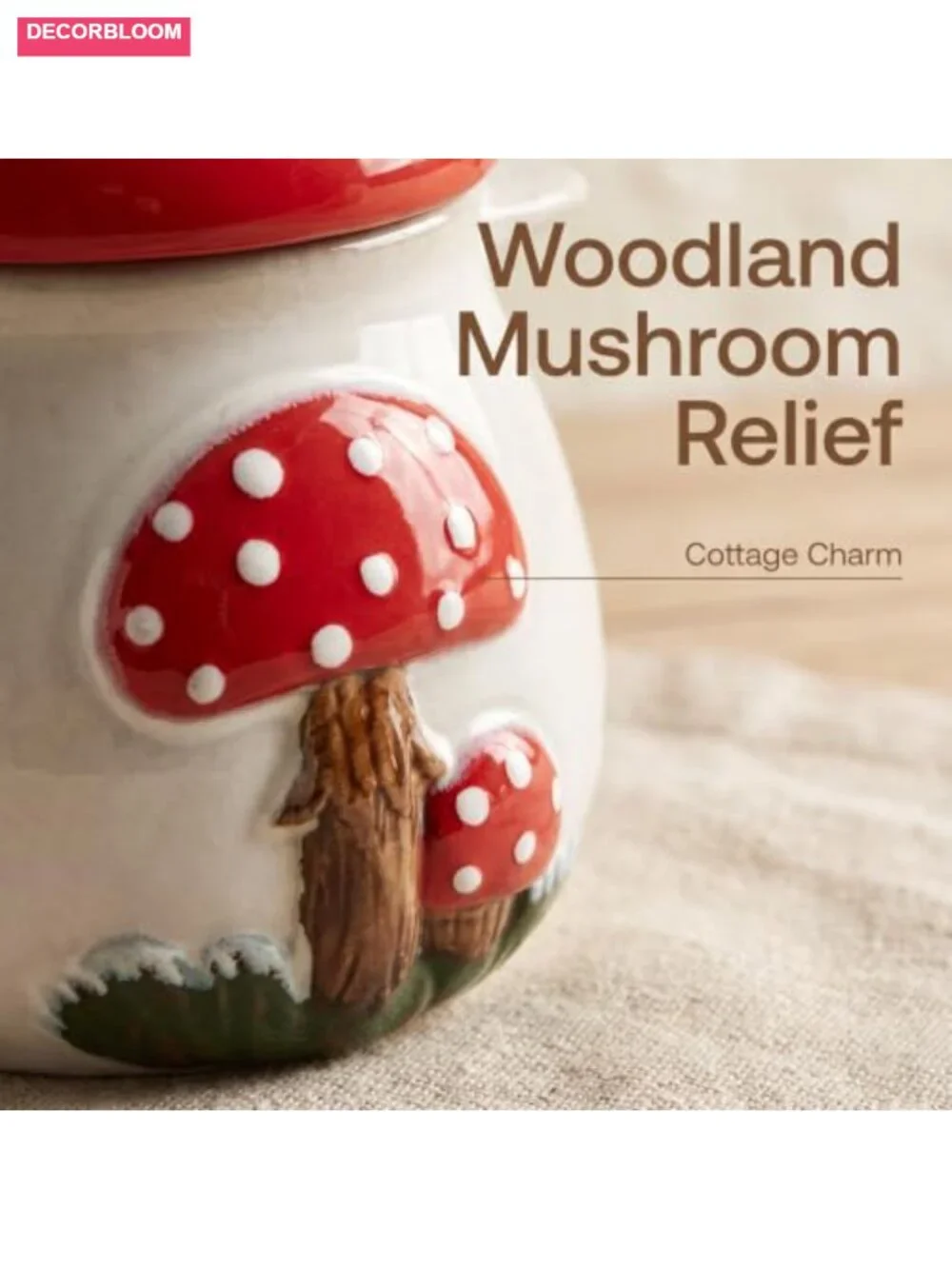 Ceramic Garlic Keeper with Lid Mushroom Decor Ventilated Garlic Storage Jar